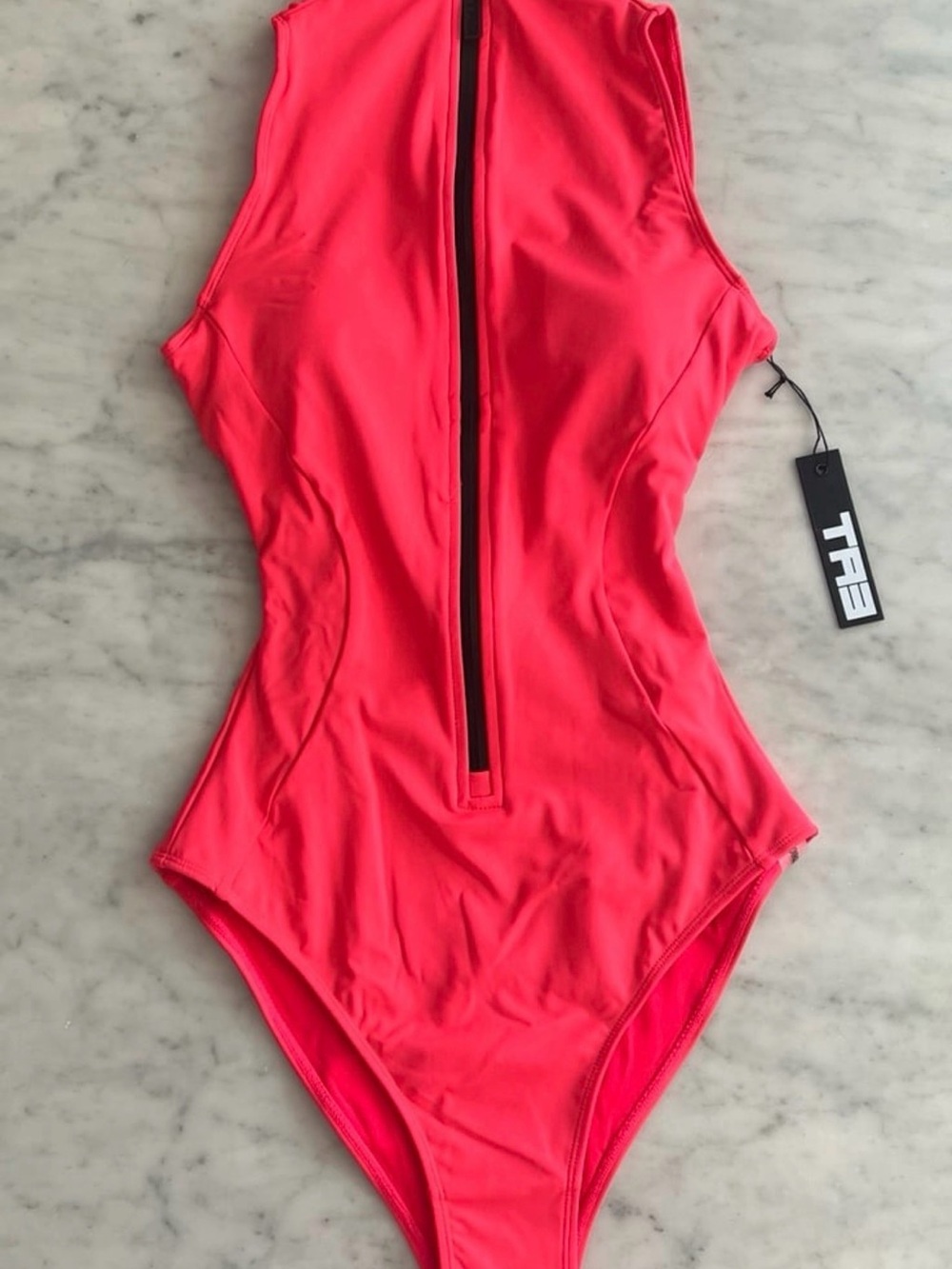EA7 Active Zip-Front Coral One-Piece Swimsuit